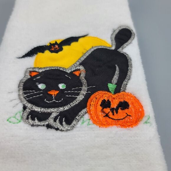 Fall Halloween Kitchen Hand Towel Set of 2 Embroidered Cat Witch - Picture 7 of 9